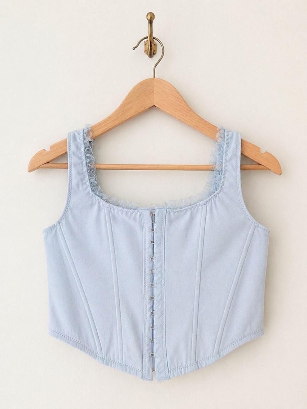 Altar’d State Light Blue Corset Top Lace Trim Bustier Hook Front Small Fairycore